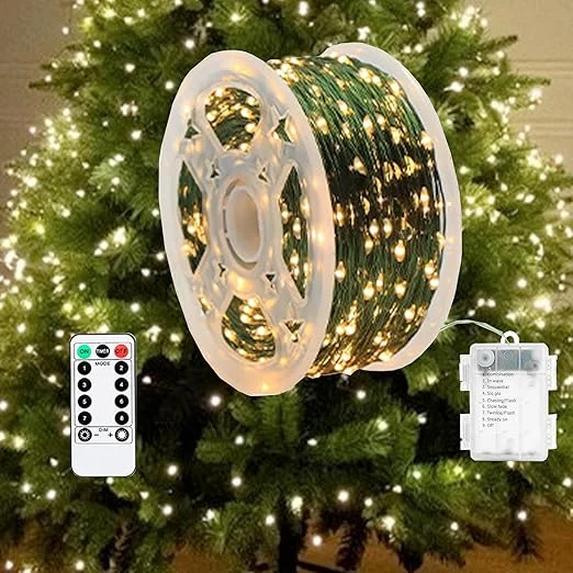 LED Fairy Lights for Christmas Tree, Battery Operated Outdoor Lights, Christmas Decoration with 100/200/300/400 LEDs, for Christmas Party, Garden, Courtyard, Patio, Wedding Decorations (Warm White, 20