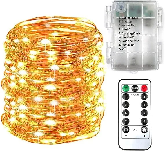 100LEDS 8 Modes Fairy String Lights,Warm White,Battery Operated Waterproof Fairy Lights,10Meter/33feet Copper Wire Light W/Remote Control,For Christmas Parties,Garden,Birthday Parties,Home Decoration