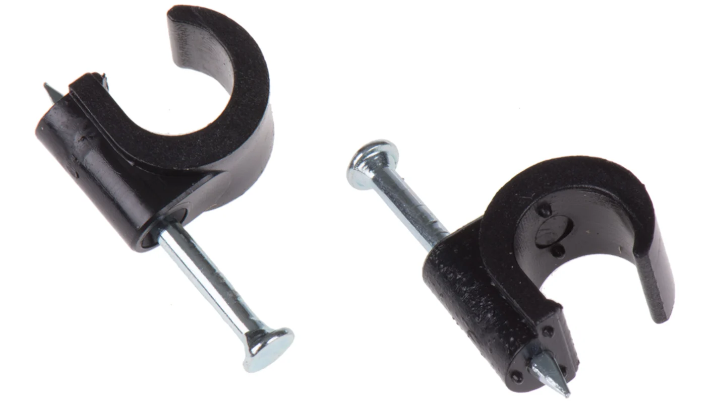 RS PRO Black Polyethylene Cable Clip, 8 mm Max. Bundle Nail 9.9 mm 5.6mm 10.9 mm